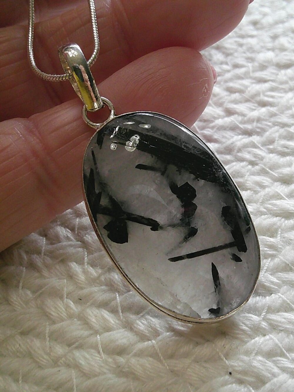 Gorgeous BLACK RUTILE Handmade Sterling 925 Pendant/Chain #889E